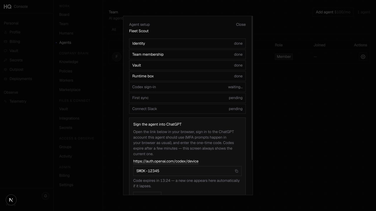 Fleet Agent provisioning progress in HQ Console